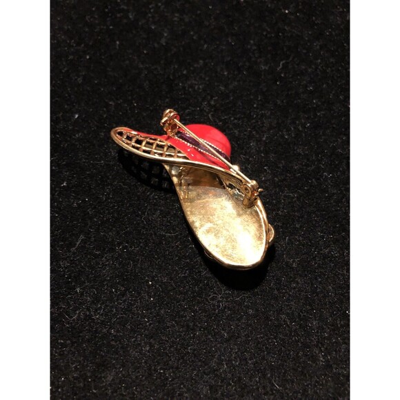 Red Hat Society Gold Enameled Brooch With Glass Crystal Stones, Vintage Brooch - Picture 3 of 7